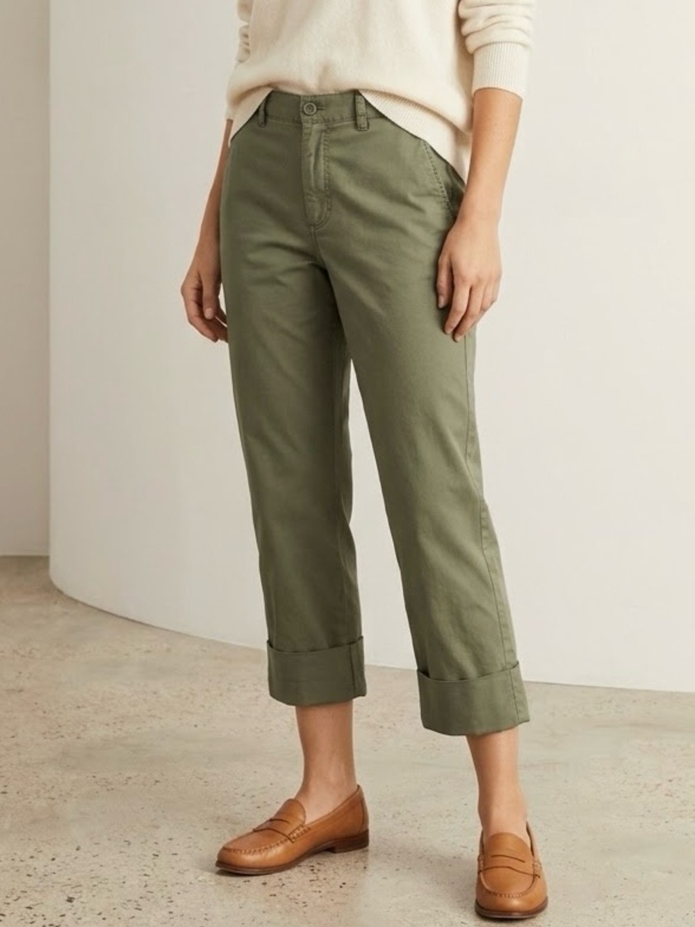 Polo Jeans Co Ralph Lauren Women Size 10 Green Wide Leg Cuffed Chino pants crop